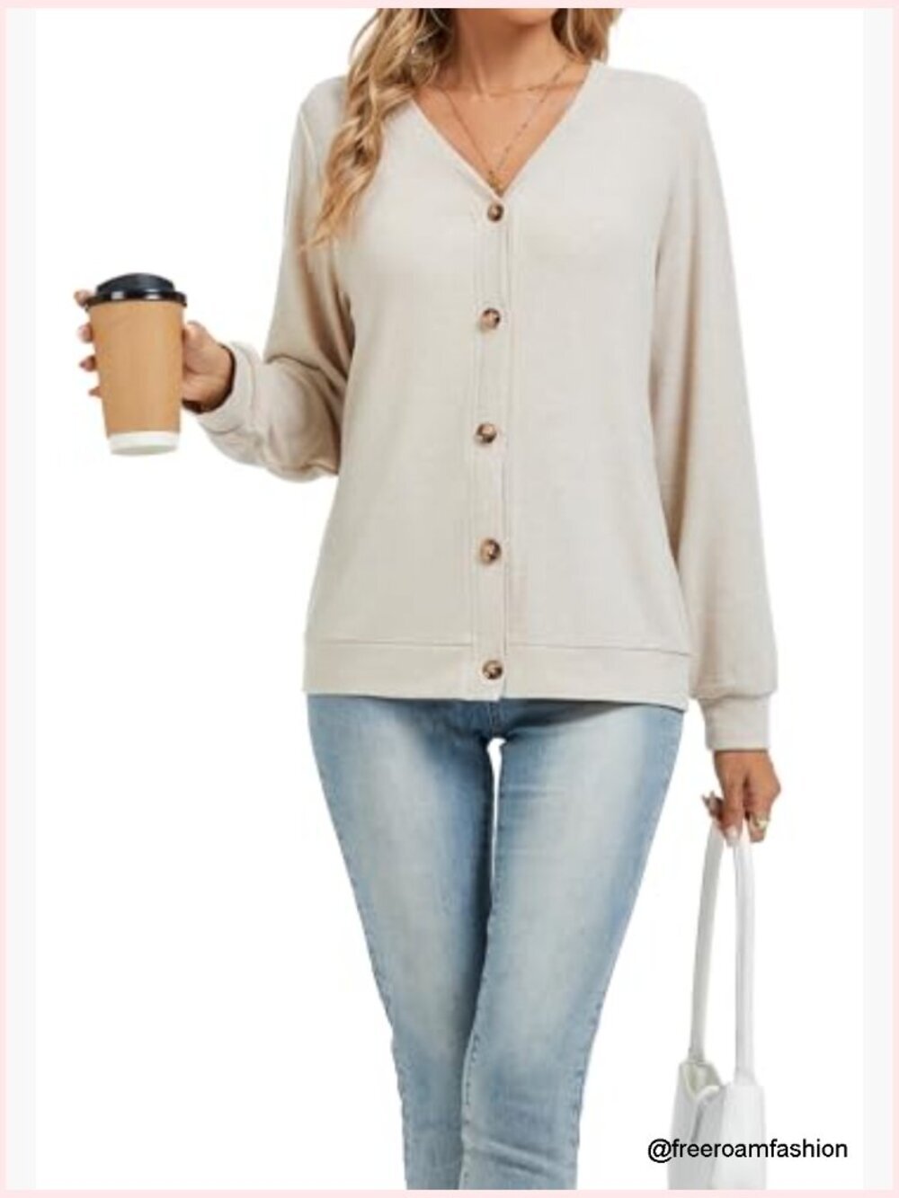 Women's Long Sleeve V-Neck Button Cardigan Cashmere Blend Lightweight - Picture 5 of 6